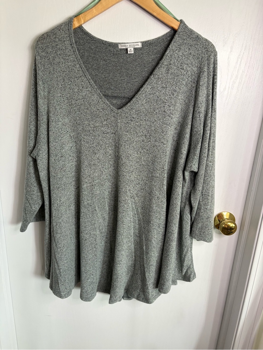 Green Envelope Heather Gray V-Neck Relaxed Tunic3X Lagenlook Minimalist Swing